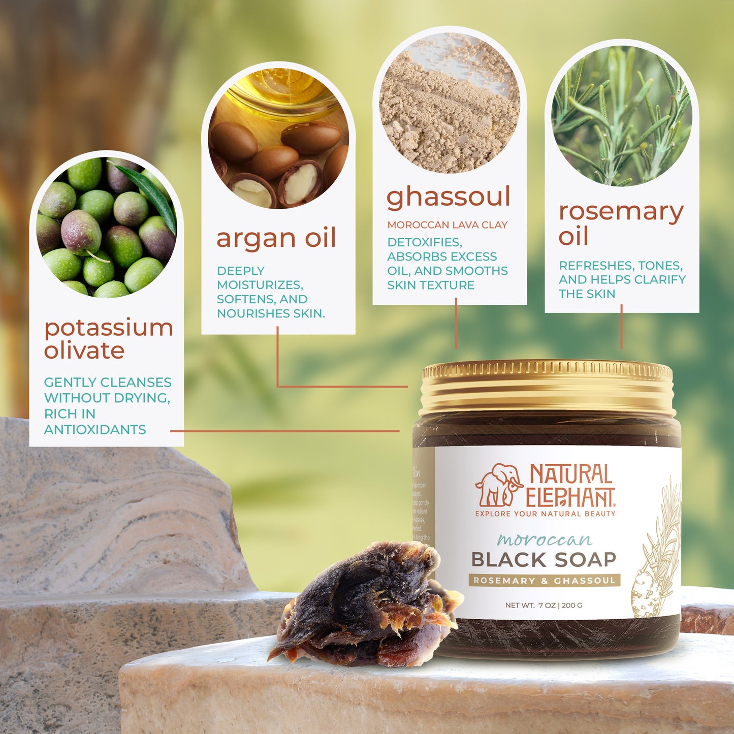 Natural Elephant Moroccan Black Soap 7 oz (200 g)