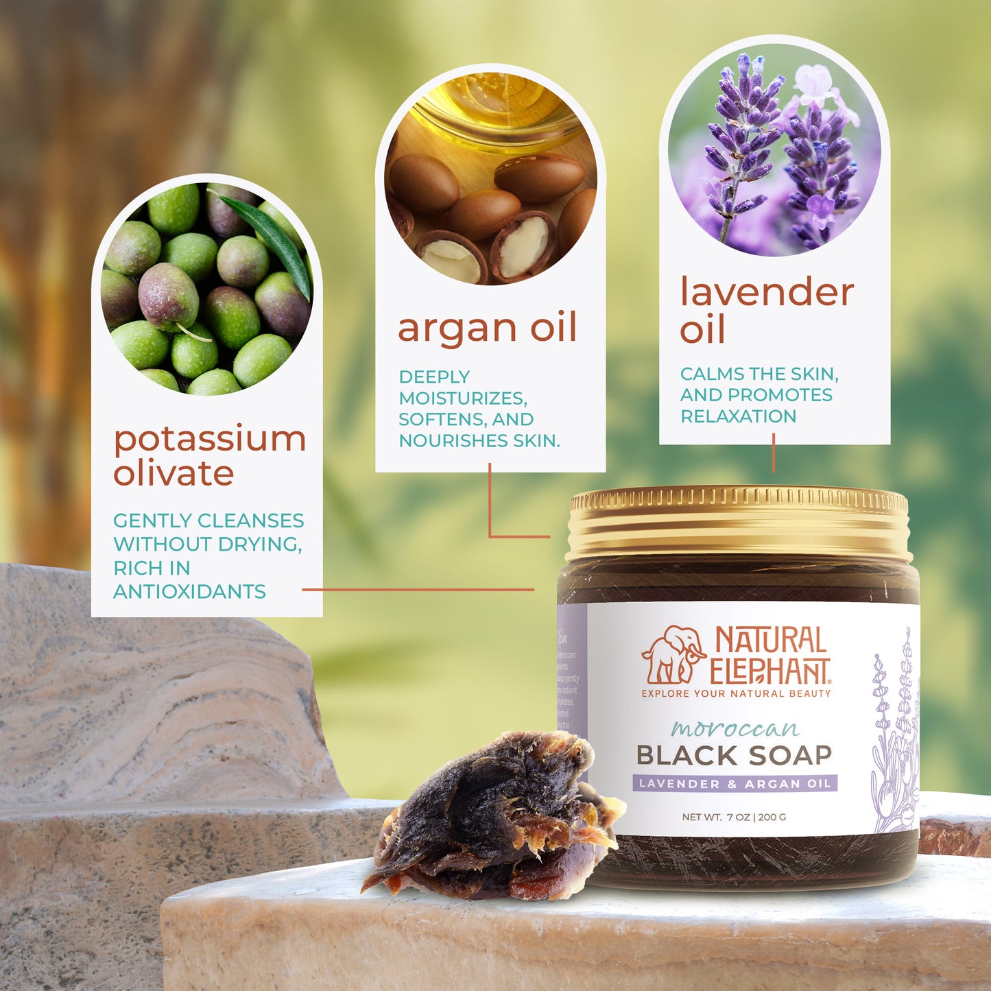 Natural Elephant Moroccan Black Soap 7 oz (200 g)