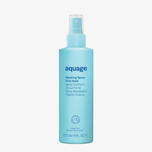Aquage Working Spray Firm Hold in an 8 oz bottle, a heat protectant for hair spray for styling and protection