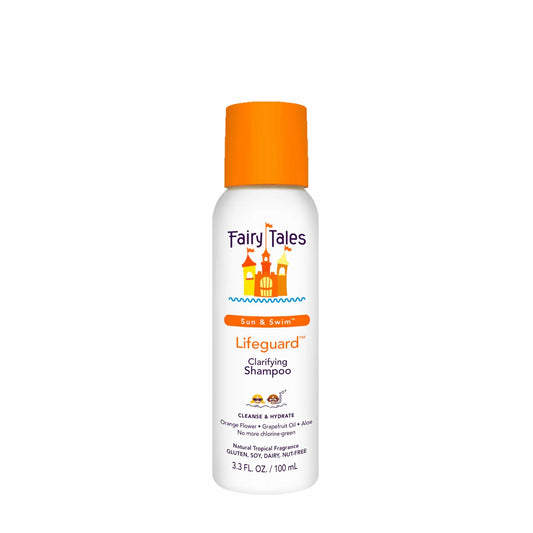Fairy Tales Lifeguard Sun and Swim kids clarifying shampoo bottle with orange cap