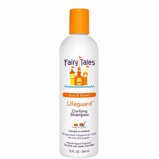 Fairy Tales Lifeguard Sun and Swim kids clarifying shampoo bottle with orange cap 12 fl oz