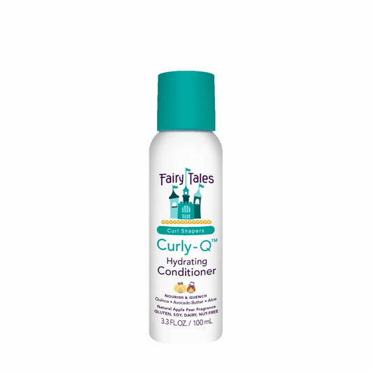 Fairy Tales Curly Q Hydrating Conditioner bottle with teal cap 3.3 fl oz kids curly hair conditioner for soft defined curls
