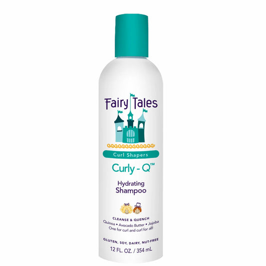 Fairy Tales Curly Q hydrating kids curly hair shampoo bottle with teal cap 12 fl oz