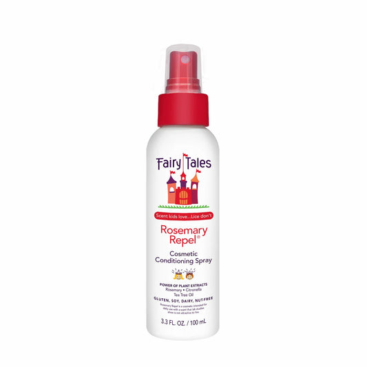 Fairy Tales rosemary repel conditioning spray white bottle with red spray top cosmetic hair mist for kids