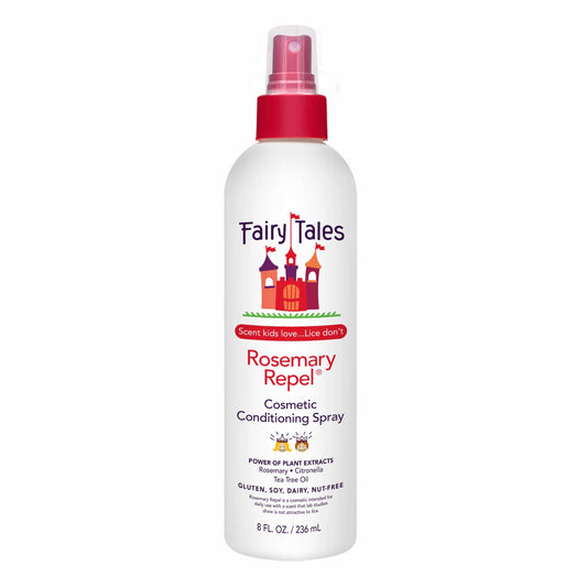 Fairy Tales rosemary repel conditioning spray 8 fl oz white bottle with red spray cap for detangling
