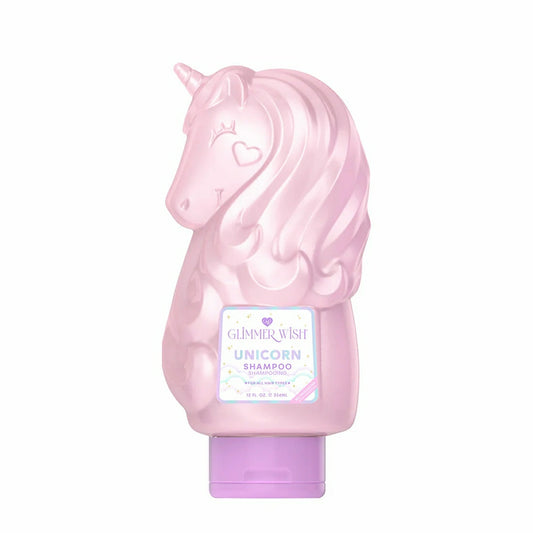 Glimmer Wish unicorn shampoo for kids in a playful pink unicorn-shaped bottle
