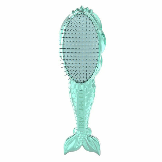 Glimmer Wish mermaid detangling hair brush in teal with a playful tail design for easy combing