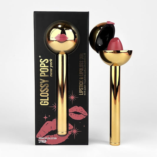 Glossy Pop Urban Lips Lipstick in Gold Packaging with a Unique Design and Bold Color for Stunning Lips