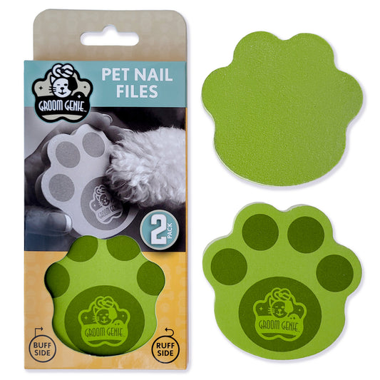 Groom Genie Pet Nail Files in a 2-pack featuring buff and ruff sides for easy pet nail care
