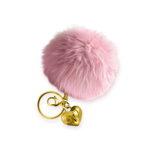 Pink Fur Pom Pom Keychain with Heart of Gold Charm Keychain for Stylish Accessory Lovers