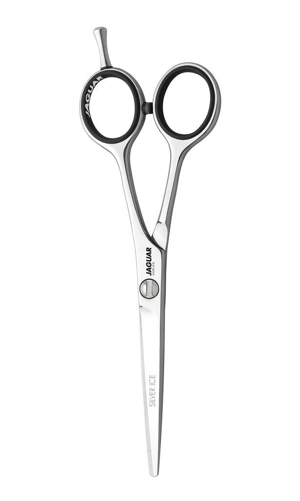 Jaguar White Line Silver Ice shears professional stainless hair cutting scissors with finger rest and black inserts