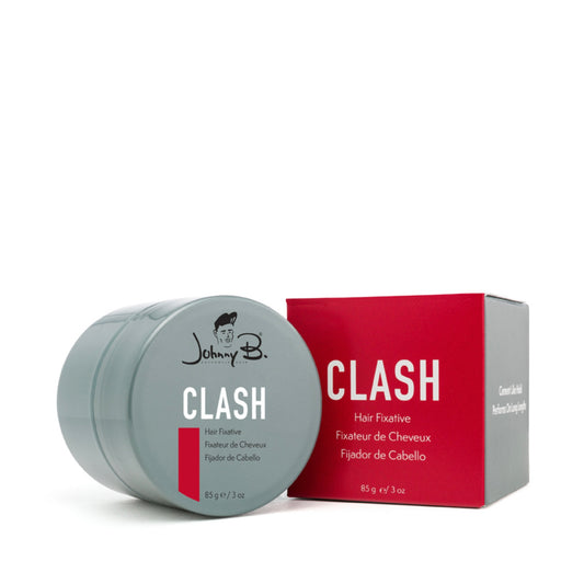 Johnny B Clash Hair Fixative in 3 oz container for strong hold and styling flexibility
