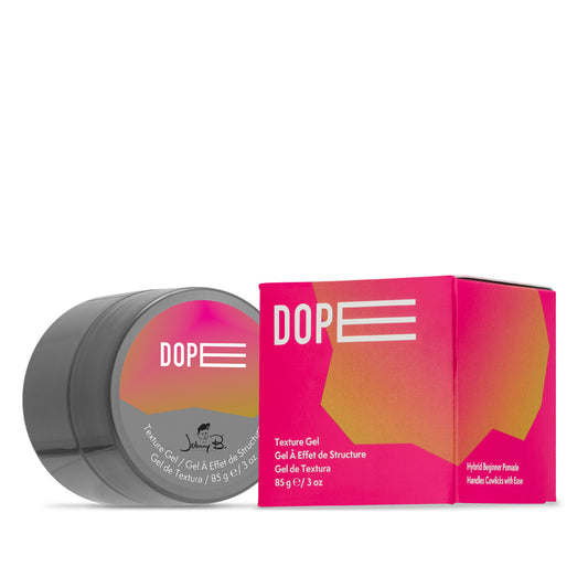 Johnny B. DOPE Texture Gel in 85g container with vibrant packaging for stylish hair styling