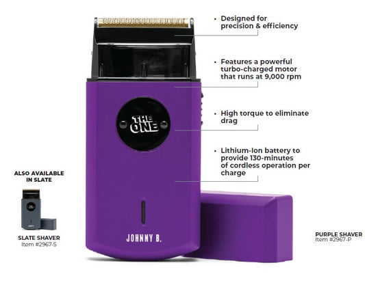 Johnny B The One shaver in purple with turbo motor for precision and efficiency in grooming