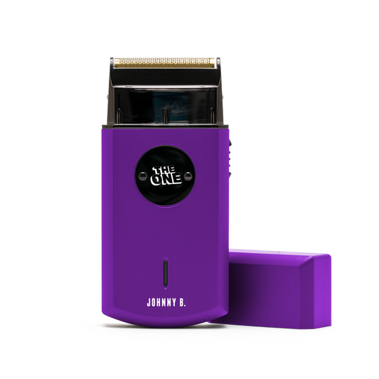 Johnny B The One shaver in purple, a compact and sleek grooming tool for smooth shaving