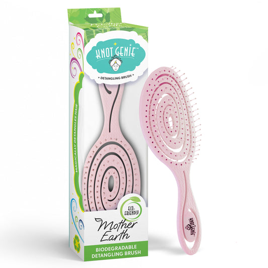 Knot Genie Mother Earth Biodegradable Detangling Brush in Pink for Effortless Hair Care