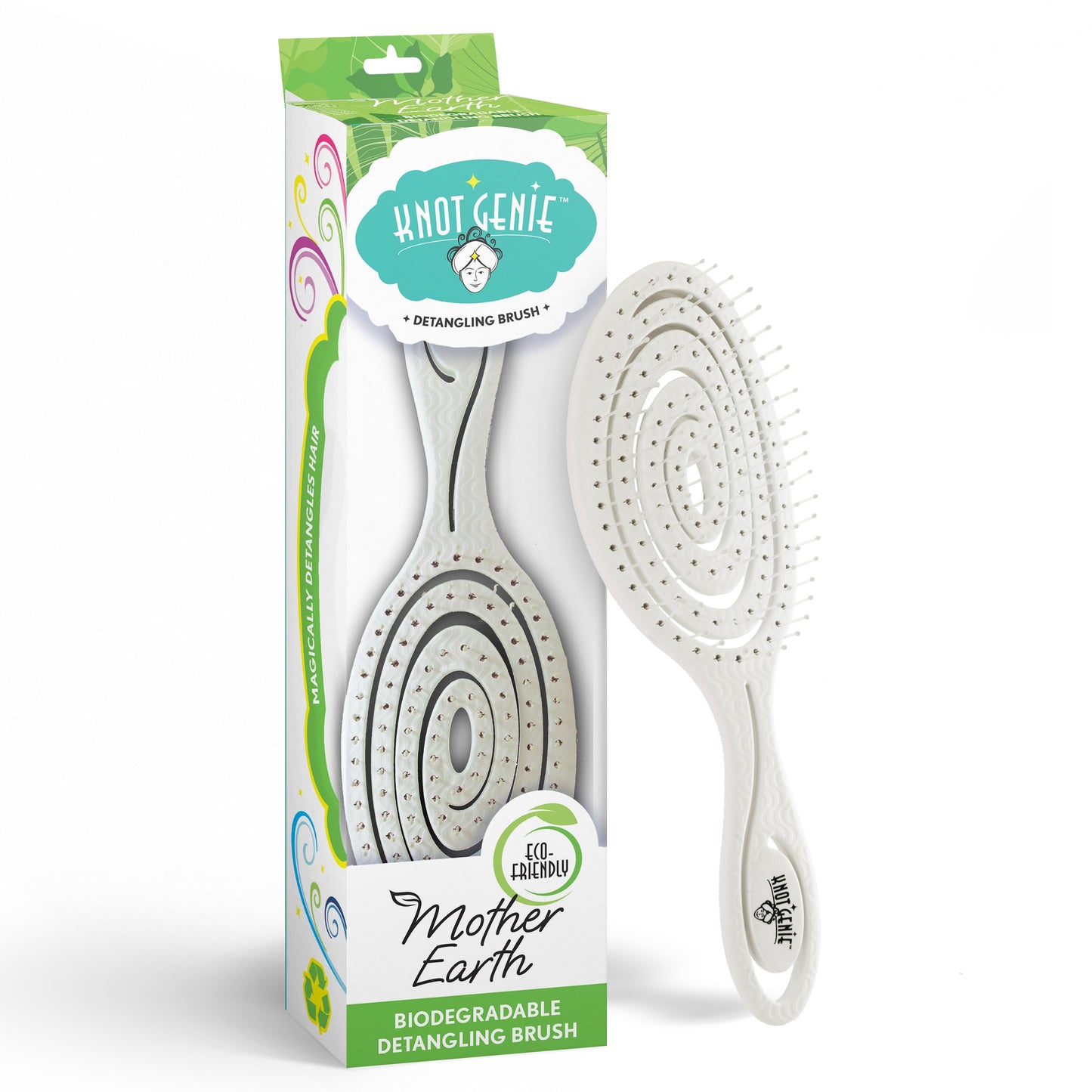 Knot Genie Mother Earth Biodegradable Detangling Brush with Eco-Friendly Design for Easy Hair Untangling