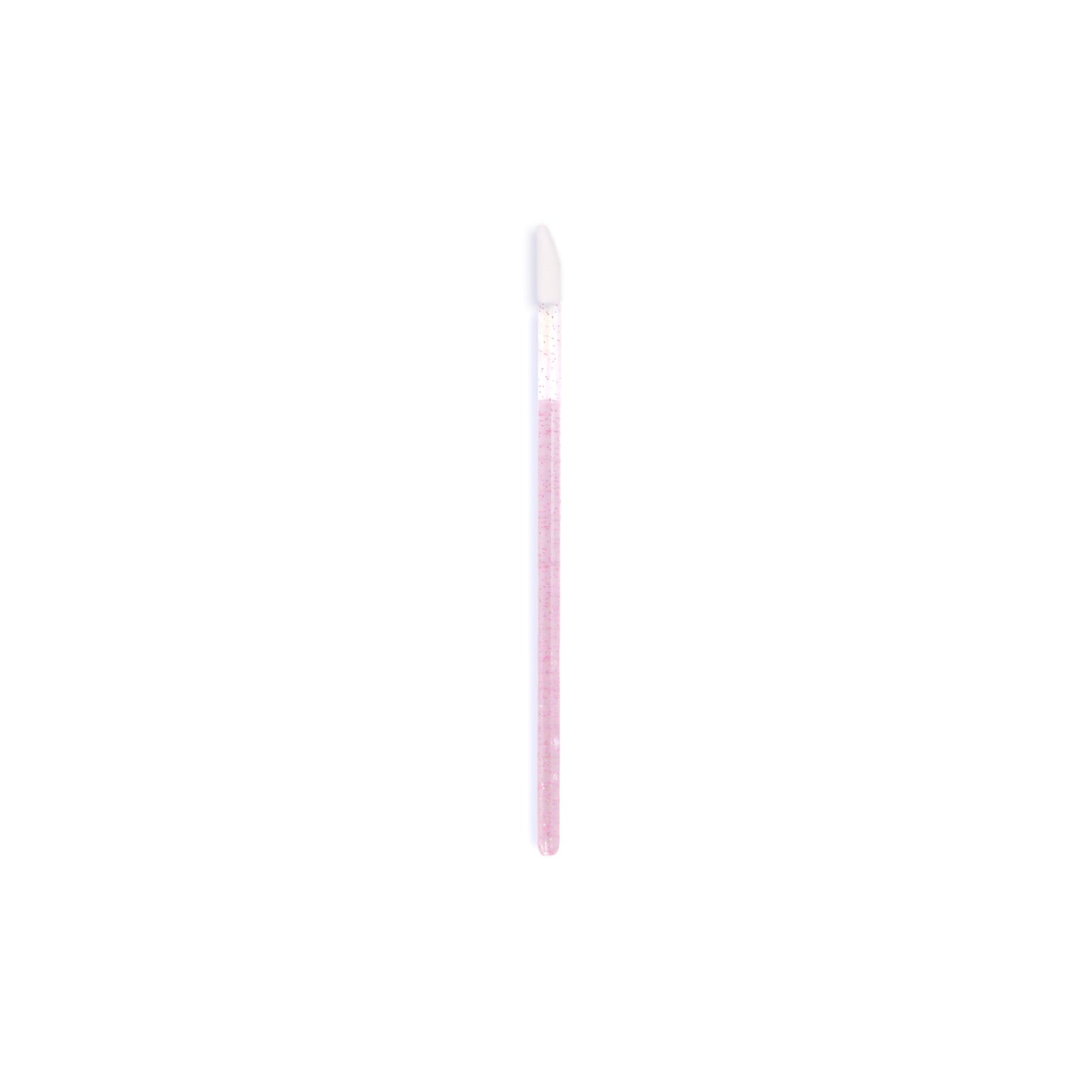 A pack of 100 Apothie Disposable Lip Applicator Wands featuring pink glittery handles and white silicone tips is shown centered on a plain white background, ideal for precise makeup application.