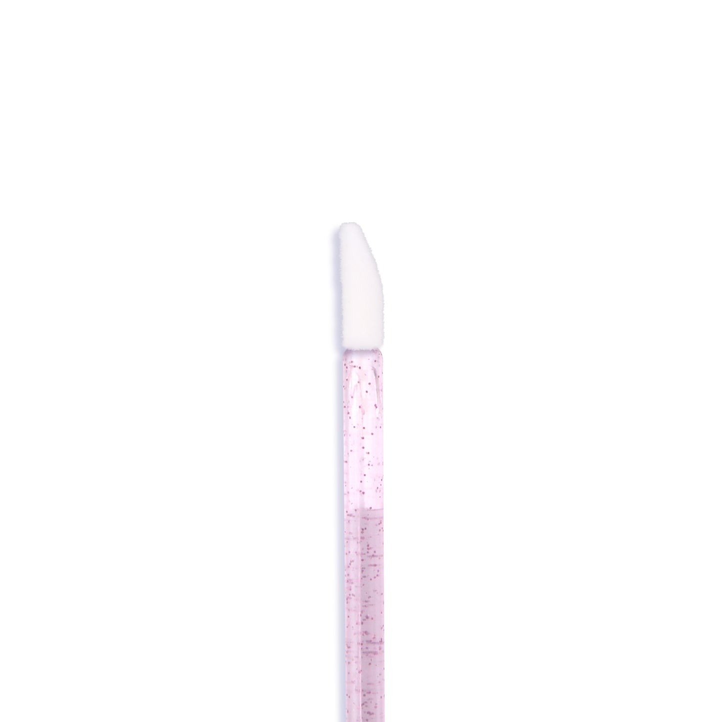 The Apothie Disposable Lip Applicator Wands 100 ct features clear handles with pink glitter and a white, angled sponge tip for precise makeup application, photographed against a plain white background.