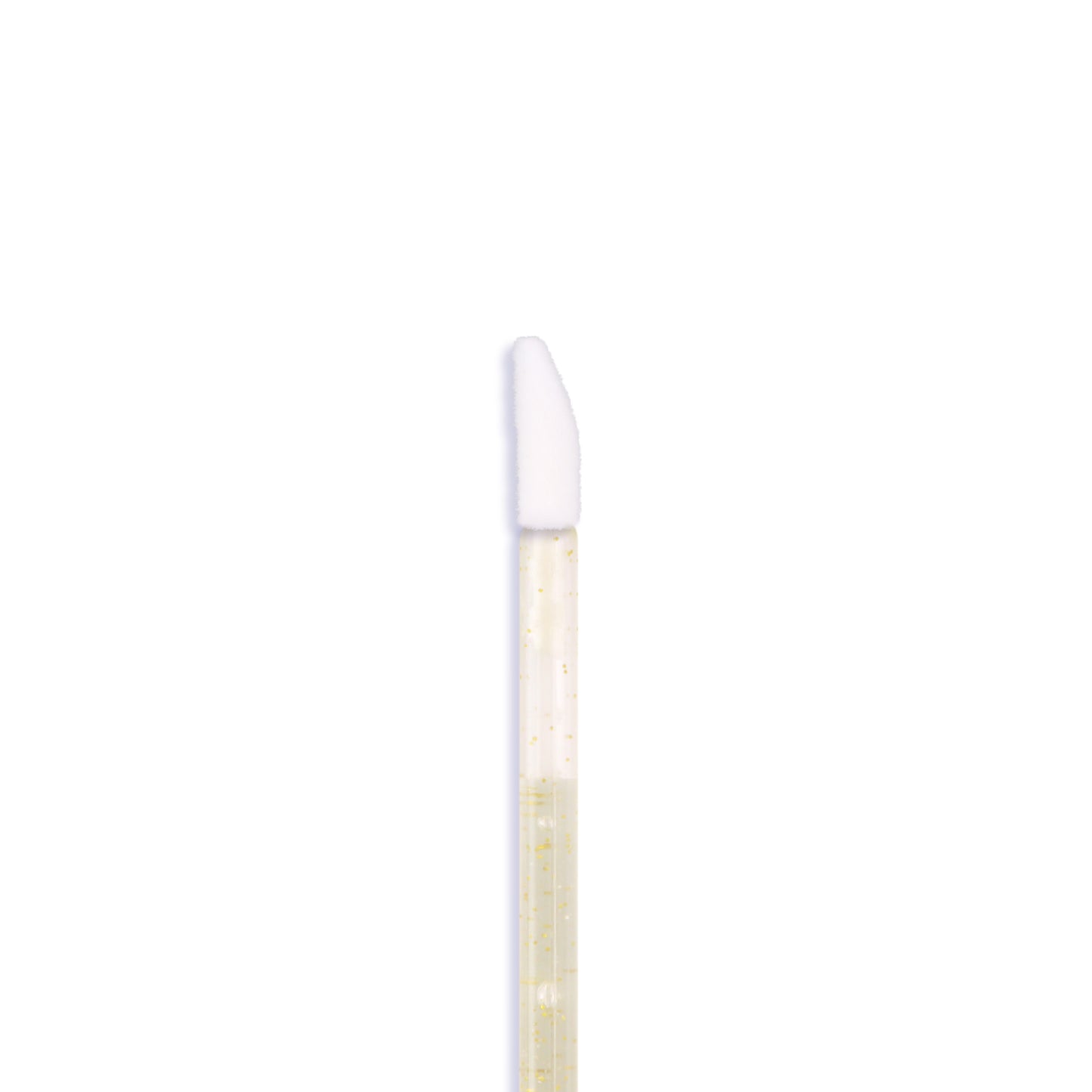 An Apothie Disposable Lip Applicator Wand with a white tip and transparent handle stands vertically on a plain white background—perfect for precise makeup application. Comes in a pack of 100.