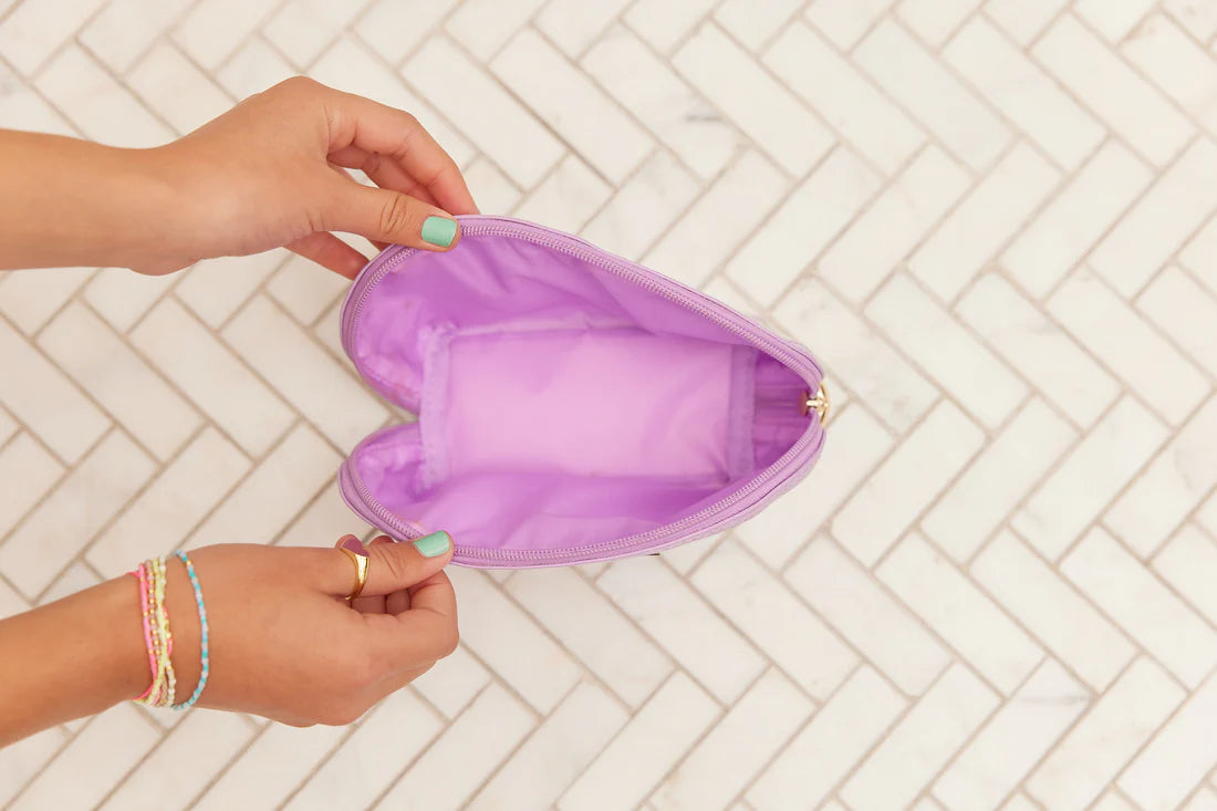 Glimmer Wish mermaid purple pearl pouch with a soft inner lining for storing essentials