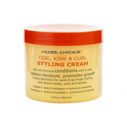 Mixed Chicks coil kink curl cream in a 12 oz tub for moisture and styling of textured hair