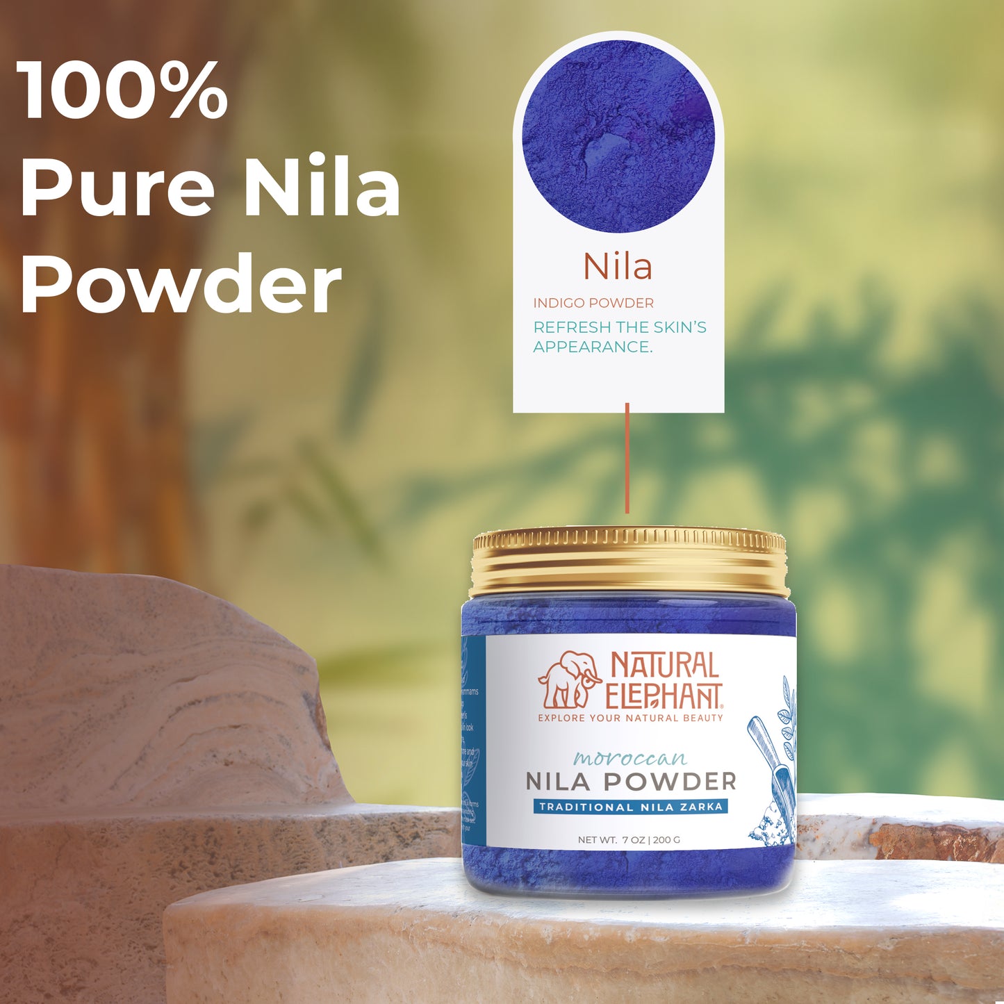 Natural Elephant Indigo Powder for Hair in a Jar, 100% pure Nila powder for refreshing hair color