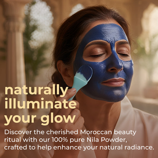 Natural Elephant indigo powder for hair in a beauty mask application for glowing skin