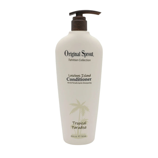 Original Sprout Luscious Island Conditioner in a pump bottle with tropical palm design