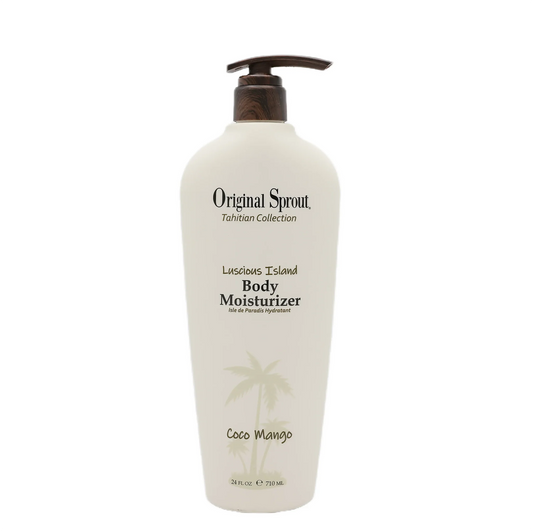 Original Sprout Luscious Island Moisturizer in a white bottle with Coco Mango scent for hydrating skin
