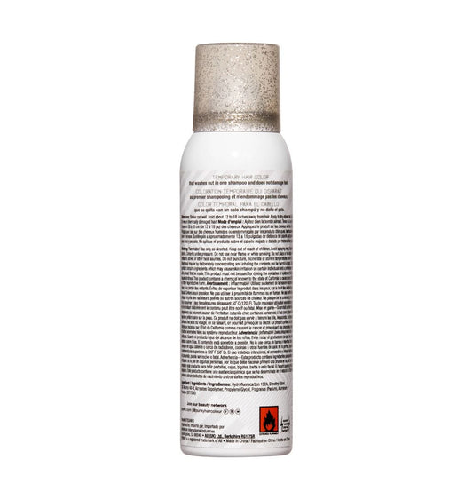 Punky Colour silver hair glitter spray in a white bottle with a metallic cap for sparkling hair effects