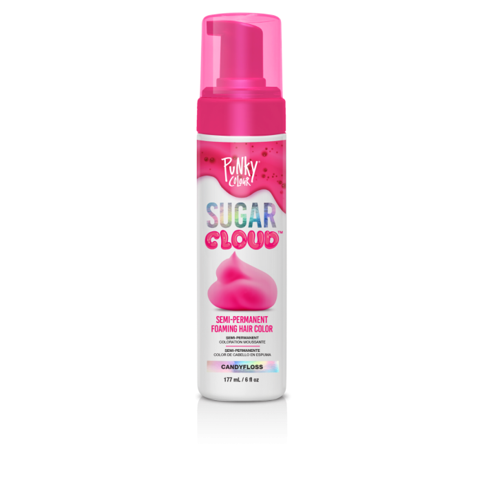 Punky Sugar Cloud foaming hair color in pink packaging for vibrant semi-permanent hair color transformation
