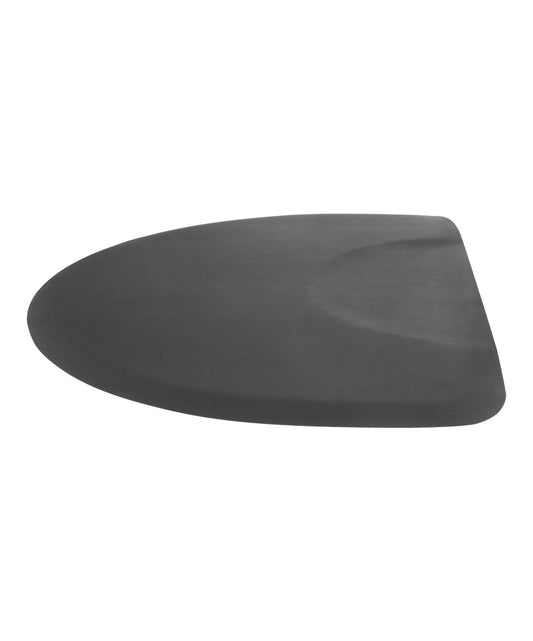 3x4 anti-fatigue mat for salons in black teardrop shape with beveled edge for ergonomic standing comfort
