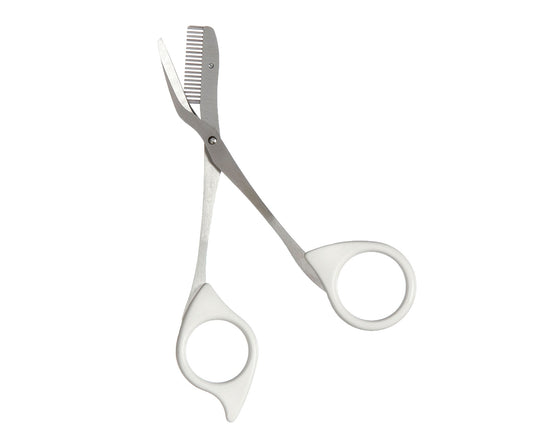 Seki Edge stainless steel eyebrow scissors with a curved blade for precise eyebrow grooming