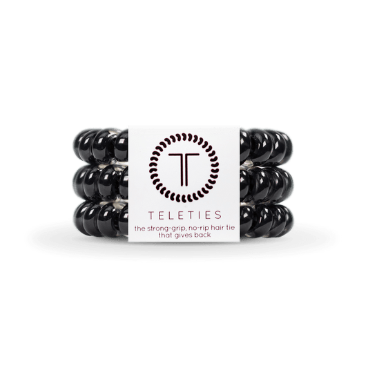 Teleties strong grip hair ties in black for secure styling without damage