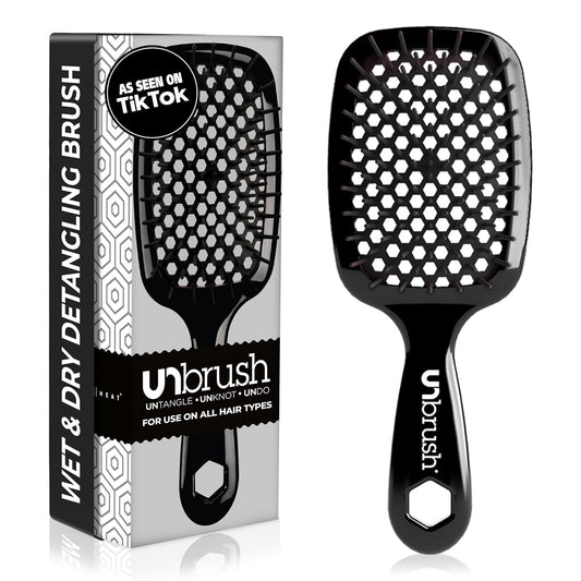 Unbrush detangling hair brush in black, designed for wet and dry use on all hair types