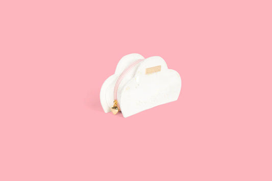 Glimmer Wish unicorn cloud pouch in white with a gold zipper and cute cloud design