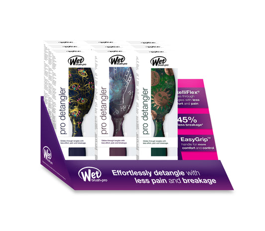 Wet Brush Astrological Fantasy Pro Detangler display with various colors for easy hair detangling