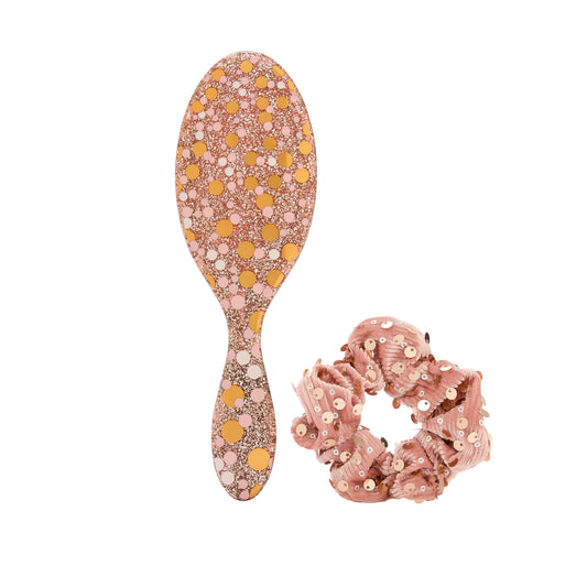 Wet Brush Bejeweled Style Kit with a glittery hairbrush and matching scrunchie for stylish hair care