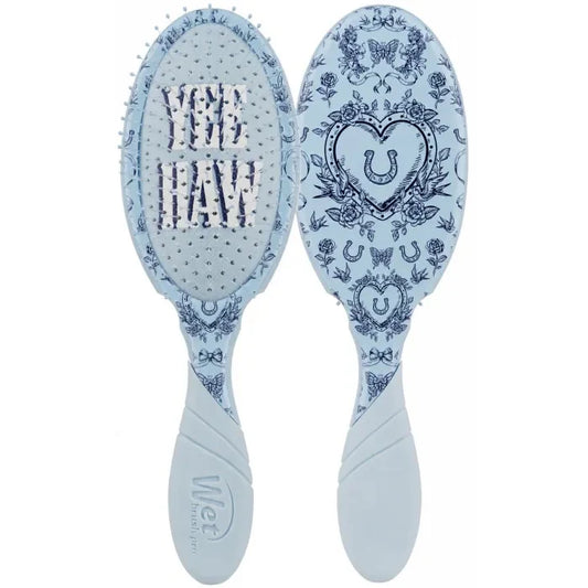Wet Brush Detangler Hair Brush with Blue and White Western Design for Easy Knot Removal