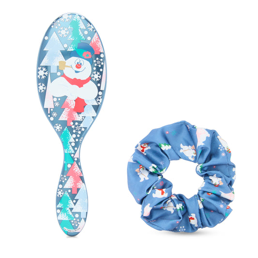 Wet Brush Frosty The Snowman detangler kit featuring a snowman brush and scrunchie for easy hair styling