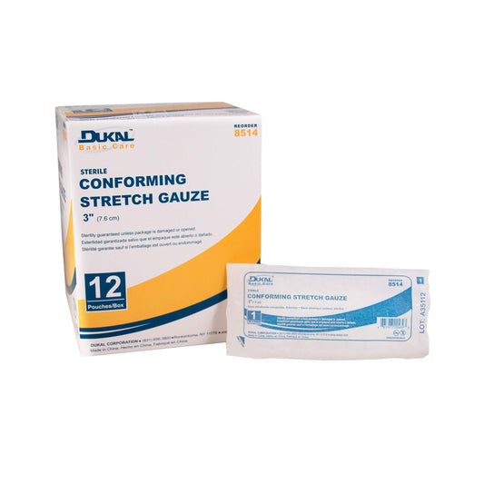 DUKAL 8514 - Basic Care Conforming Stretch Gauze Bandage, 3", Sterile (Pack of 12)-Dukal-Brand_Dukal/ Dawn Mist,Collection_Lifestyle,Dukal_ Bandage,Dukal_Gauze,Dukal_Medical,Life_Medical,Life_Personal Care