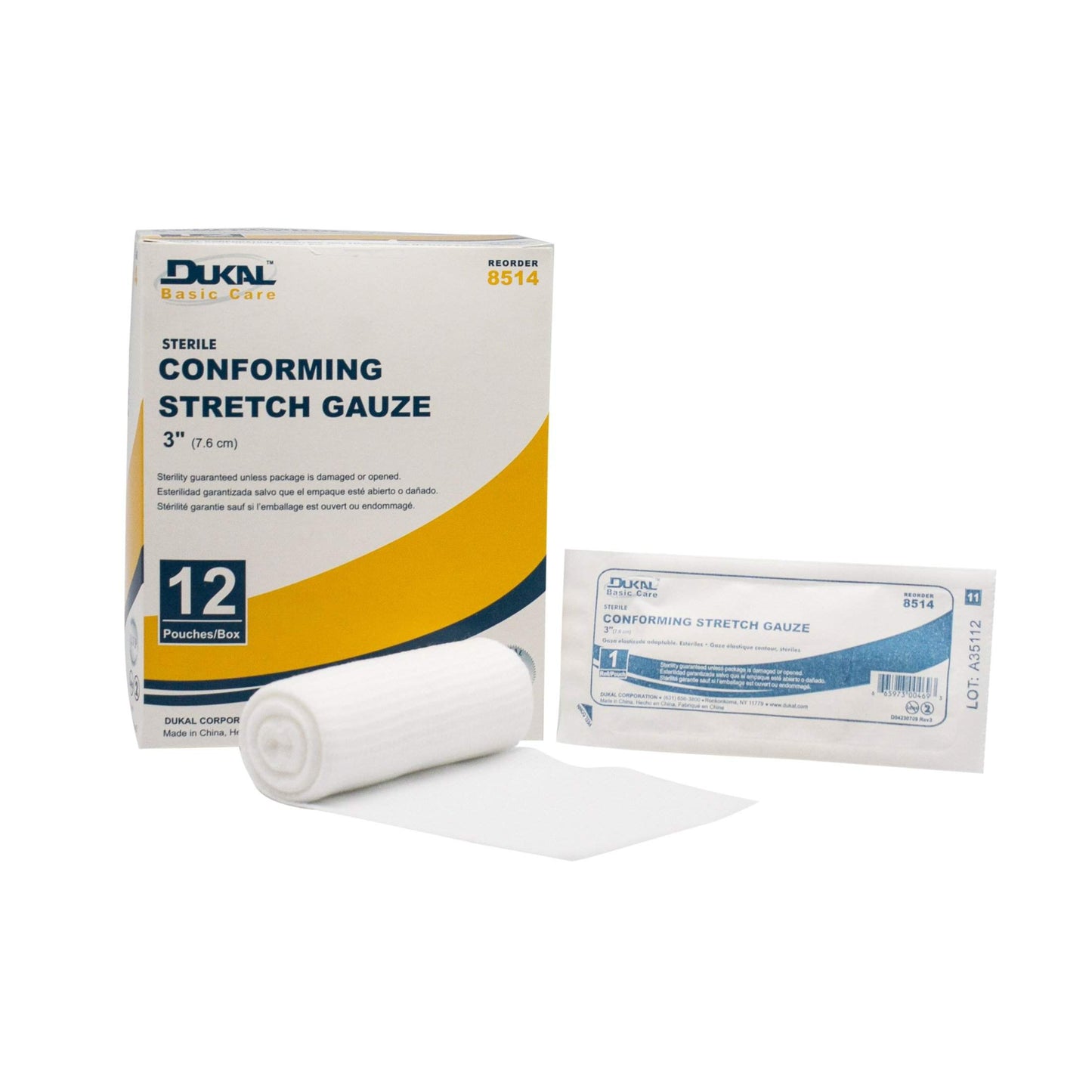 DUKAL 8514 - Basic Care Conforming Stretch Gauze Bandage, 3", Sterile (Pack of 12)-Dukal-Brand_Dukal/ Dawn Mist,Collection_Lifestyle,Dukal_ Bandage,Dukal_Gauze,Dukal_Medical,Life_Medical,Life_Personal Care