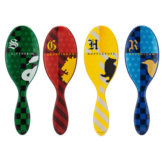 The Wet Brush Original Detangler Harry Potter set includes four brushes inspired by each Hogwarts house—Gryffindor, Slytherin, Hufflepuff, and Ravenclaw—and is suitable for all hair types.