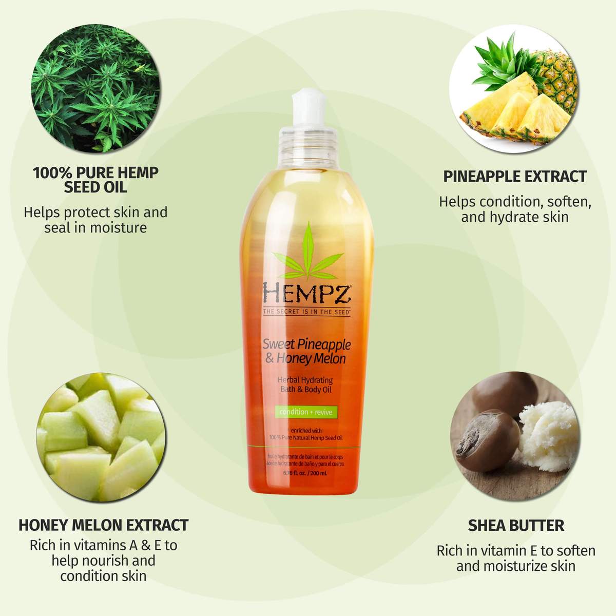 Hempz Sweet Pineapple & Honey Melon Hydrating Bath & Body Oil 6.76 fl oz.-Hempz-BB_Bath and Shower,BB_Body Oil,BB_Bubbles and Salts,Brand_Hempz,Collection_Bath and Body,Hempz_Body Moisturizers