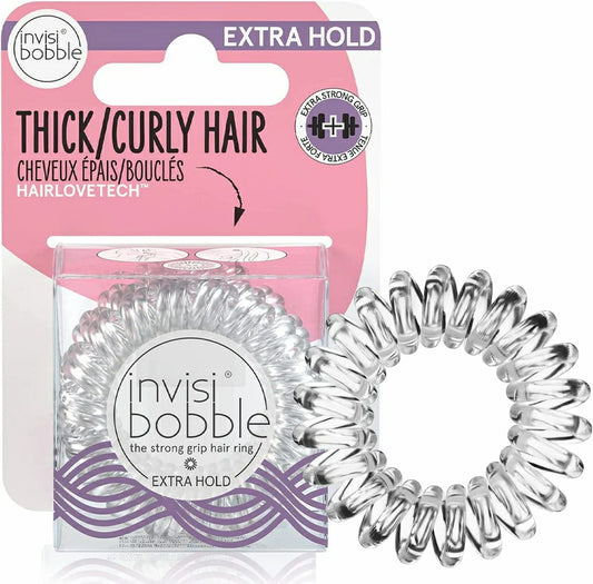 Invisibobble Extra Hold for Thick and Curly Hair Clear Pack of 3
