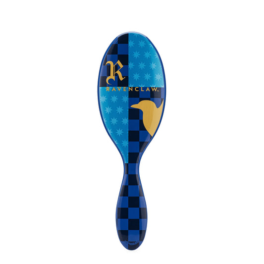 The Wet Brush Original Detangler Harry Potter features a blue and black checkered design with Ravenclaw, a gold R, and a raven silhouette—perfect for all hair types and inspired by the magical world of Harry Potter.