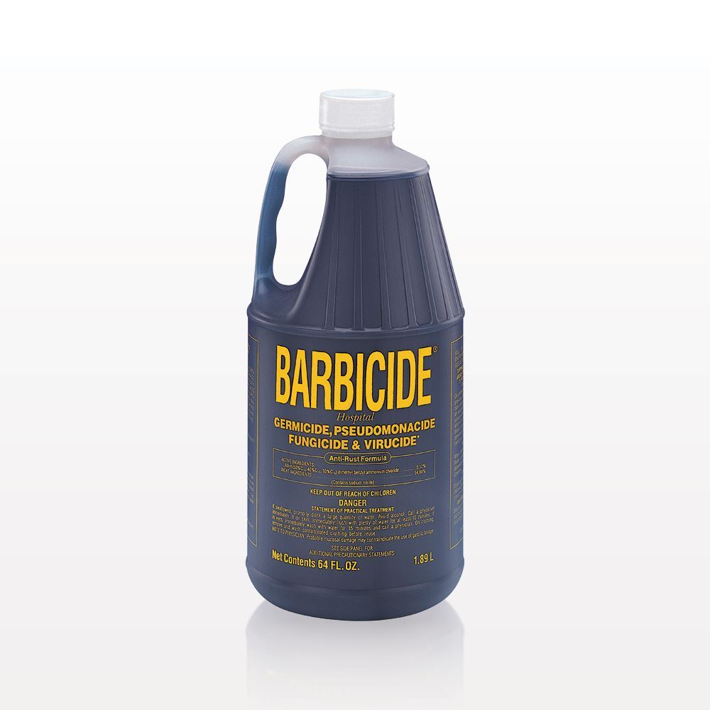 Barbicide disinfectant concentrate in a 1-gallon jug for effective cleaning and sanitizing surfaces