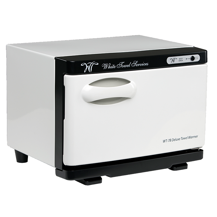 White Towel Services WT-7B Deluxe Towel Warmer with compact design, perfect for spa or salon hot towel treatments.
