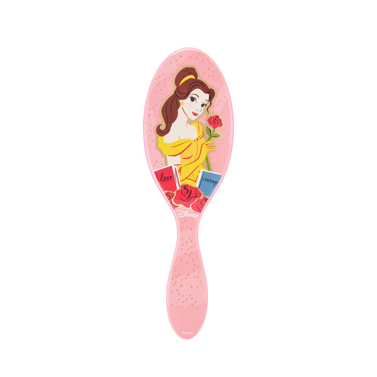 Disney Princess detangler brush featuring Belle with a pink handle and floral design for easy hair management